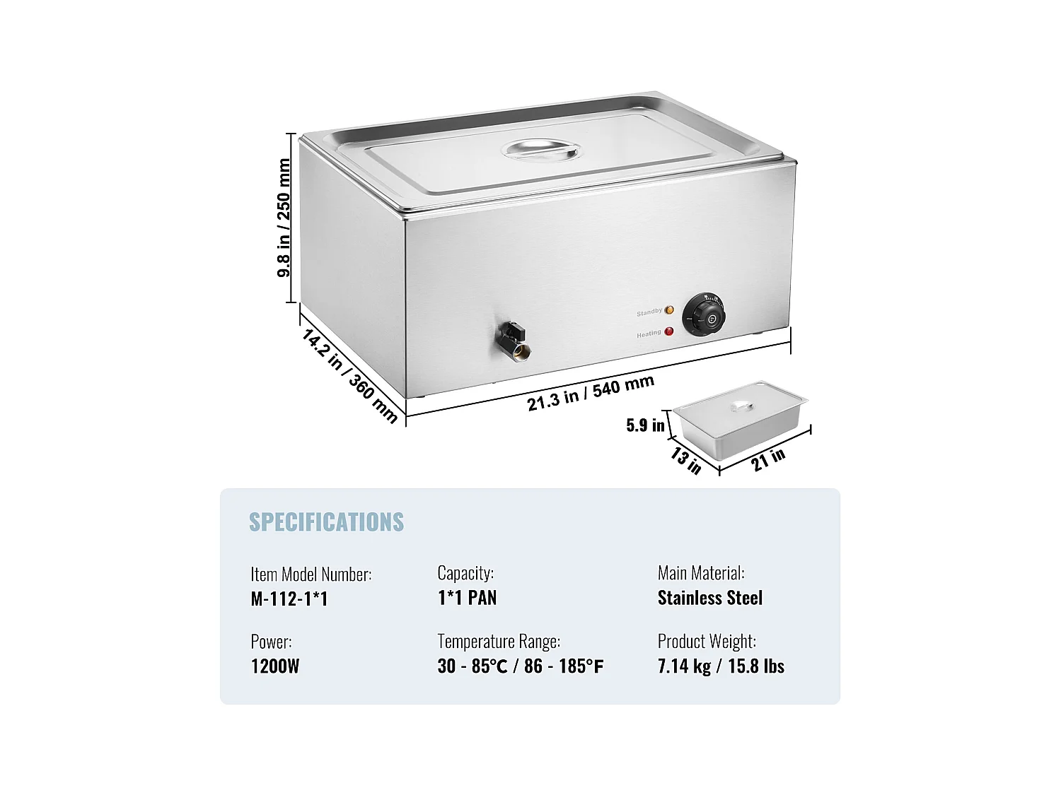 Buffetwarmer SucceBuy Elektrische Buffet Voedselverwarmer, 18 L Bain-Marie Pan Inbegrepen