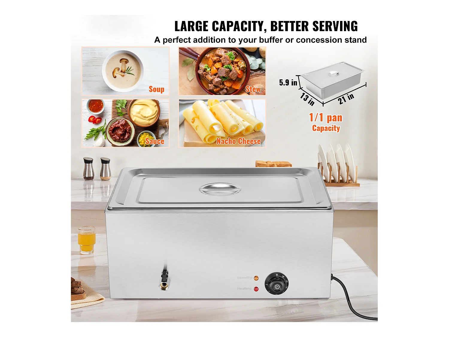 Buffetwarmer SucceBuy Elektrische Buffet Voedselverwarmer, 18 L Bain-Marie Pan Inbegrepen