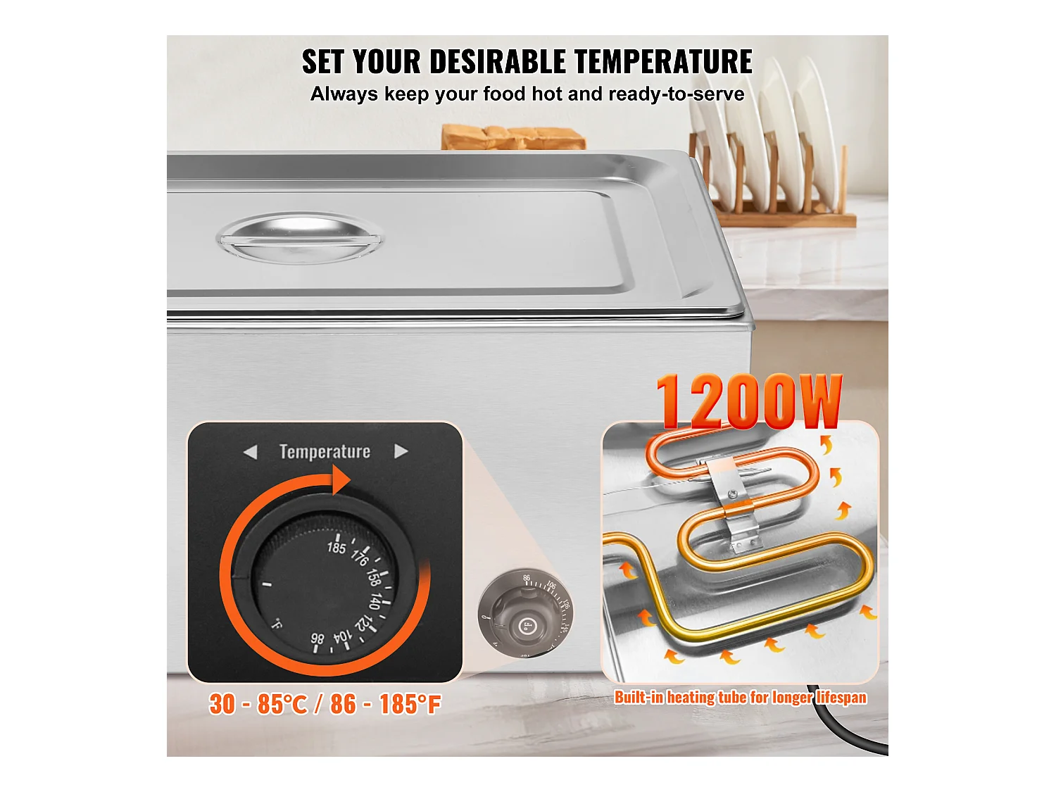 Buffetwarmer SucceBuy Elektrische Buffet Voedselverwarmer, 18 L Bain-Marie Pan Inbegrepen