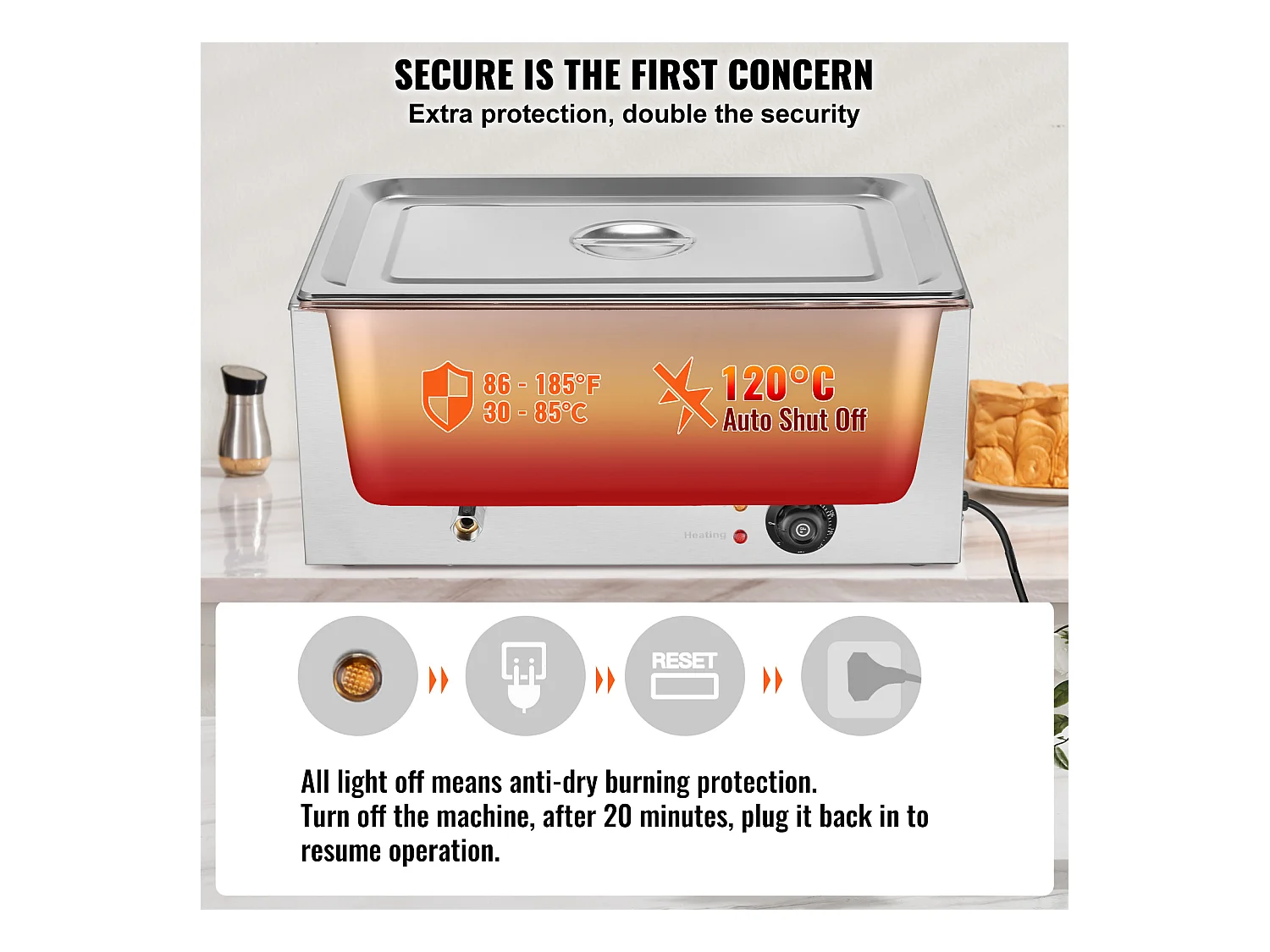 Buffetwarmer SucceBuy Elektrische Buffet Voedselverwarmer, 18 L Bain-Marie Pan Inbegrepen