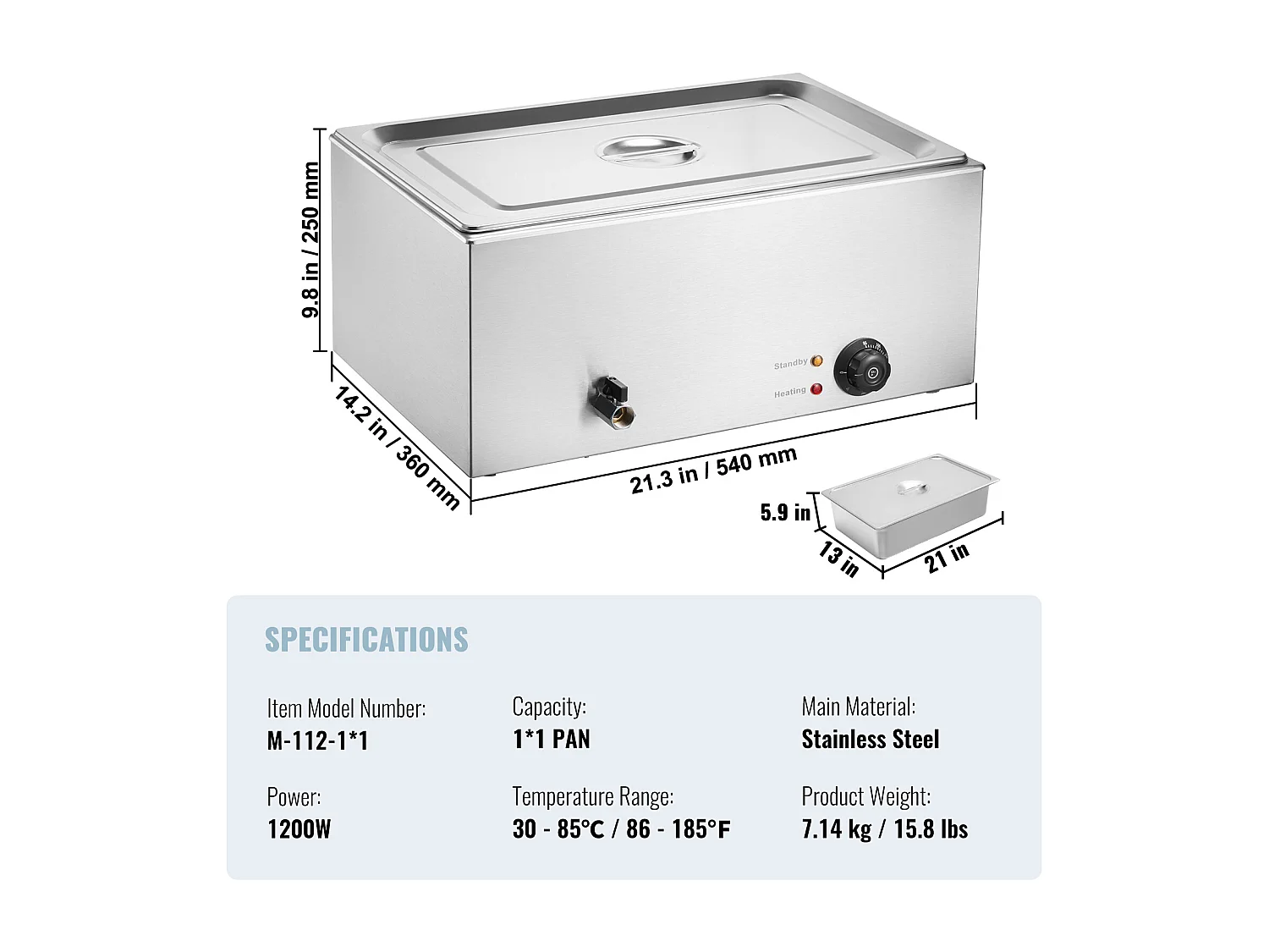 Chauffe-Plat Buffet SucceBuy Chauffe-Plats Électrique pour Buffet de Comptoir, Bac Bain-Marie de 18 L Inclus