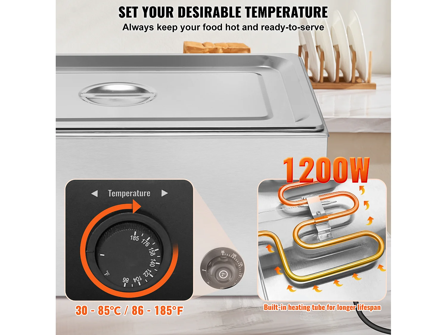 Chauffe-Plat Buffet SucceBuy Chauffe-Plats Électrique pour Buffet de Comptoir, Bac Bain-Marie de 18 L Inclus