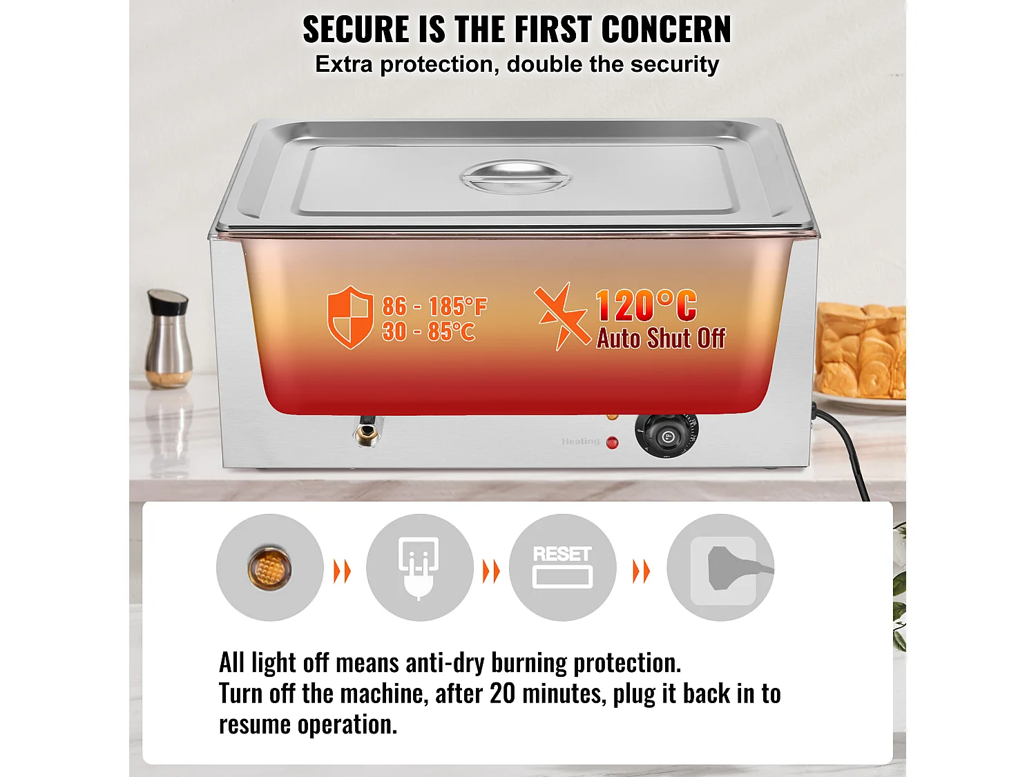 Chauffe-Plat Buffet SucceBuy Chauffe-Plats Électrique pour Buffet de Comptoir, Bac Bain-Marie de 18 L Inclus