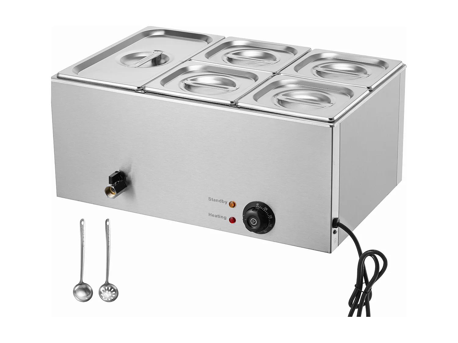 Buffetwarmer SucceBuy Commerciële Elektrische Buffet Voedselverwarmer met 5 Platen, 14,5 L Bain-Marie