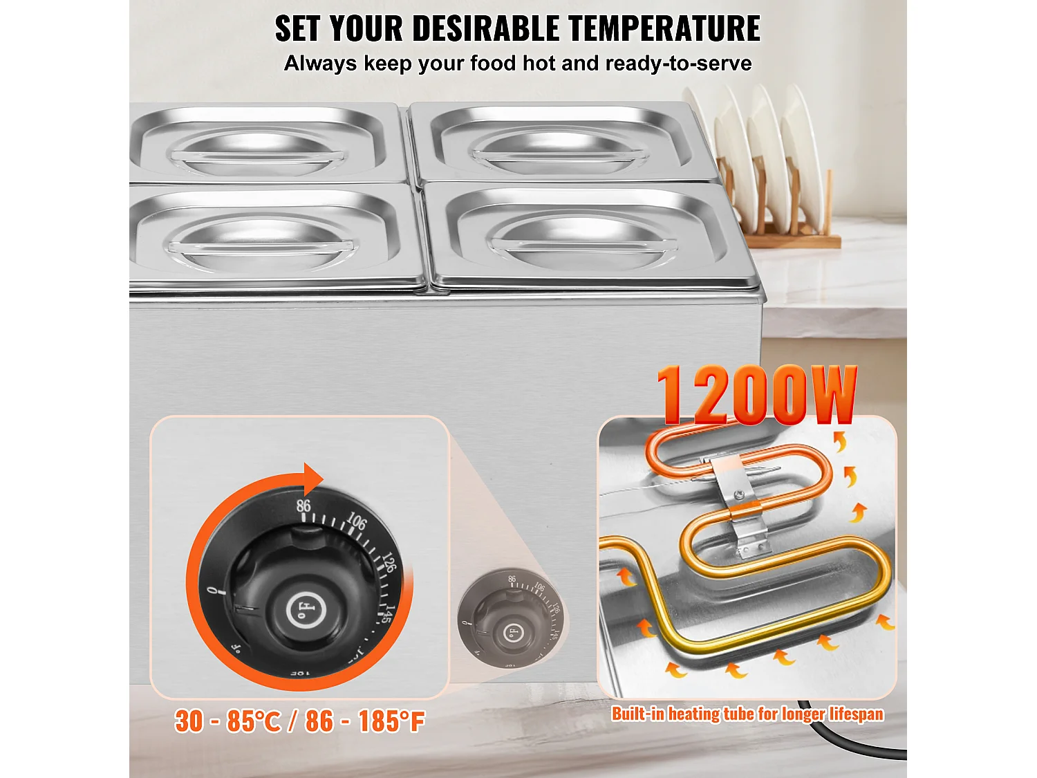 Buffetwarmer SucceBuy Commerciële Elektrische Buffet Voedselverwarmer met 5 Platen, 14,5 L Bain-Marie