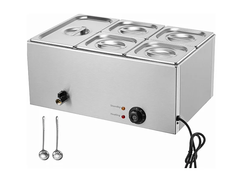 Calentador de Buffet SucceBuy Calentador de Alimentos Eléctrico de Mostrador para Bufé con 5 Platos y Baño María de 14,5 L