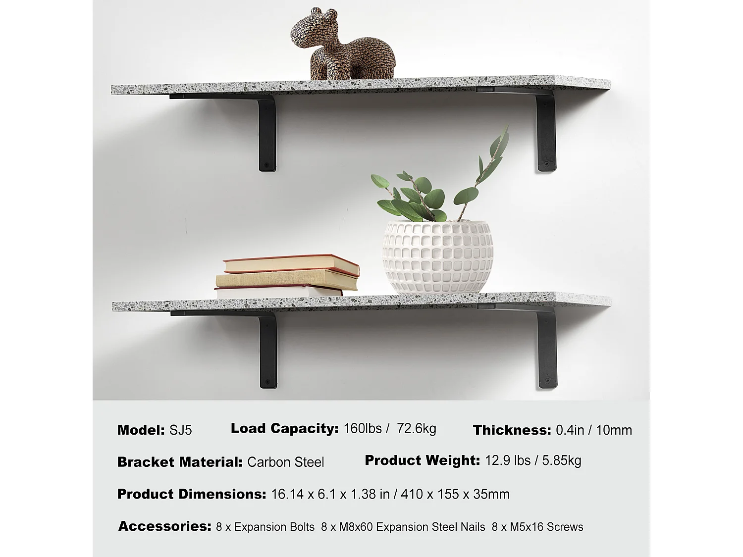 Support d'Étagère SucceBuy, 41 x 15 cm, 4 Pièces, Flottant Robuste en L, pour les Salons, Bureaux, Cuisines, Salles de Bains et Bureaux