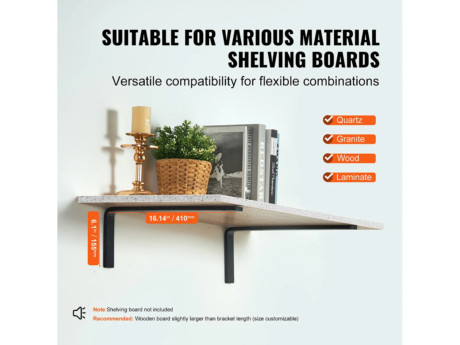 Support d'Étagère SucceBuy, 41 x 15 cm, 4 Pièces, Flottant Robuste en L, pour les Salons, Bureaux, Cuisines, Salles de Bains et Bureaux