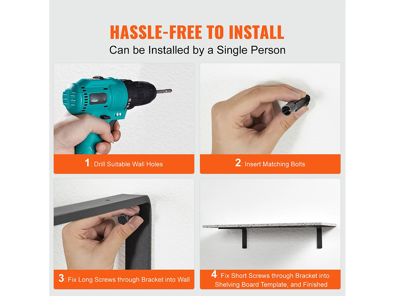 Support d'Étagère SucceBuy, 41 x 15 cm, 4 Pièces, Flottant Robuste en L, pour les Salons, Bureaux, Cuisines, Salles de Bains et Bureaux