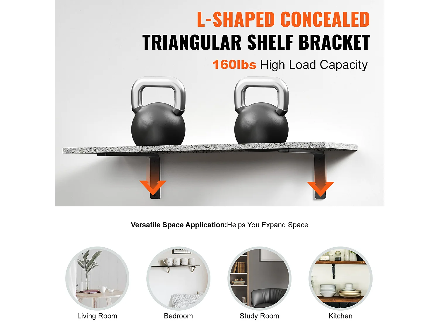 Support d'Étagère SucceBuy, 41 x 15 cm, 4 Pièces, Flottant Robuste en L, pour les Salons, Bureaux, Cuisines, Salles de Bains et Bureaux