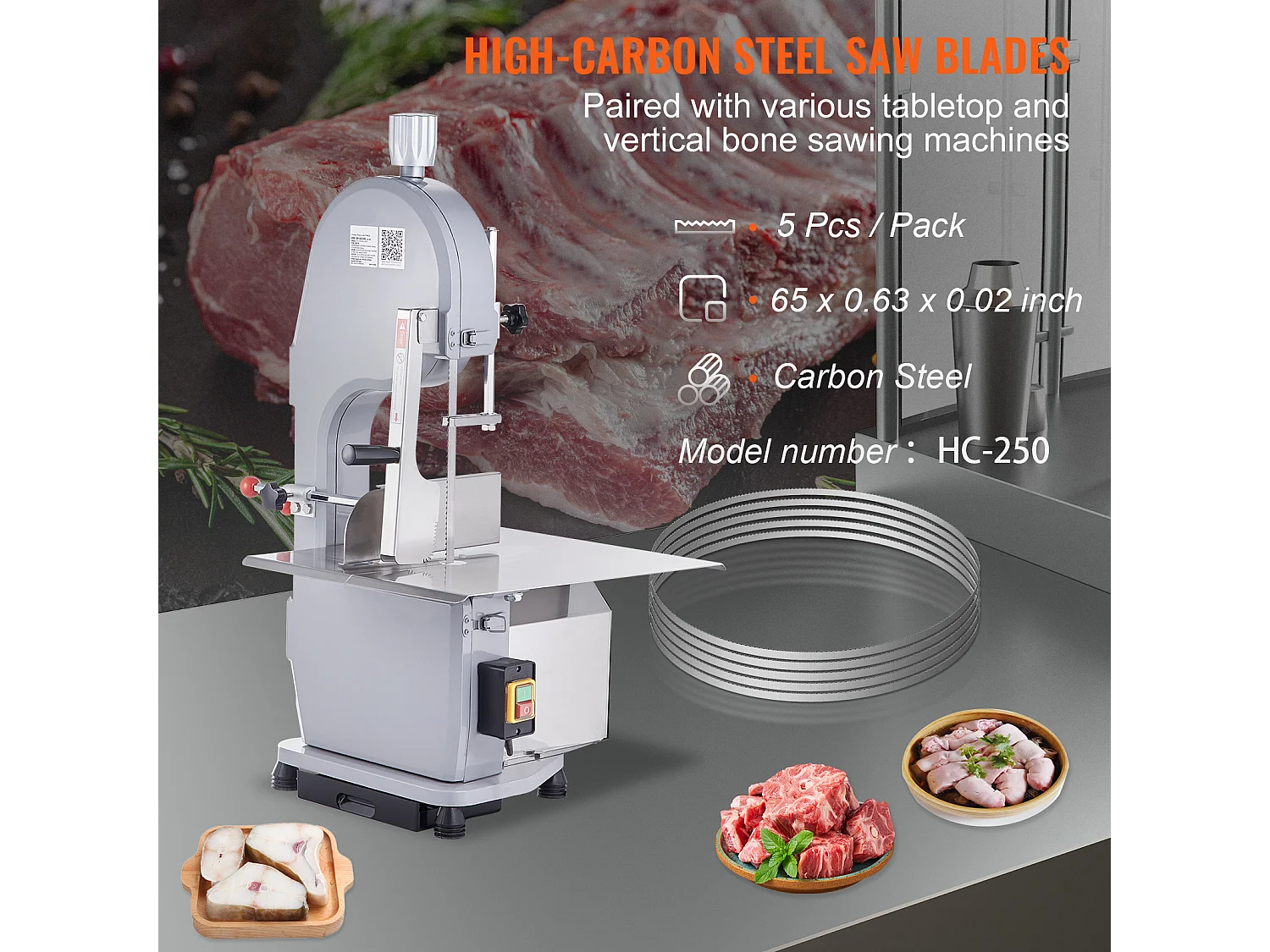 Botzaagmachine SucceBuy Lintzaagblad: Ideaal voor het Snijden van Vlees en Botten, 165 cm Lang, Duurzaam en Nauwkeurig Zagen, Zilverkleurig