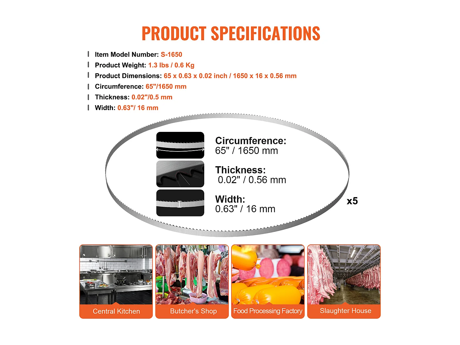 Machine de Scie à Os SucceBuy Lame de Scie à Ruban pour Couper la Viande et les Os 165 cm