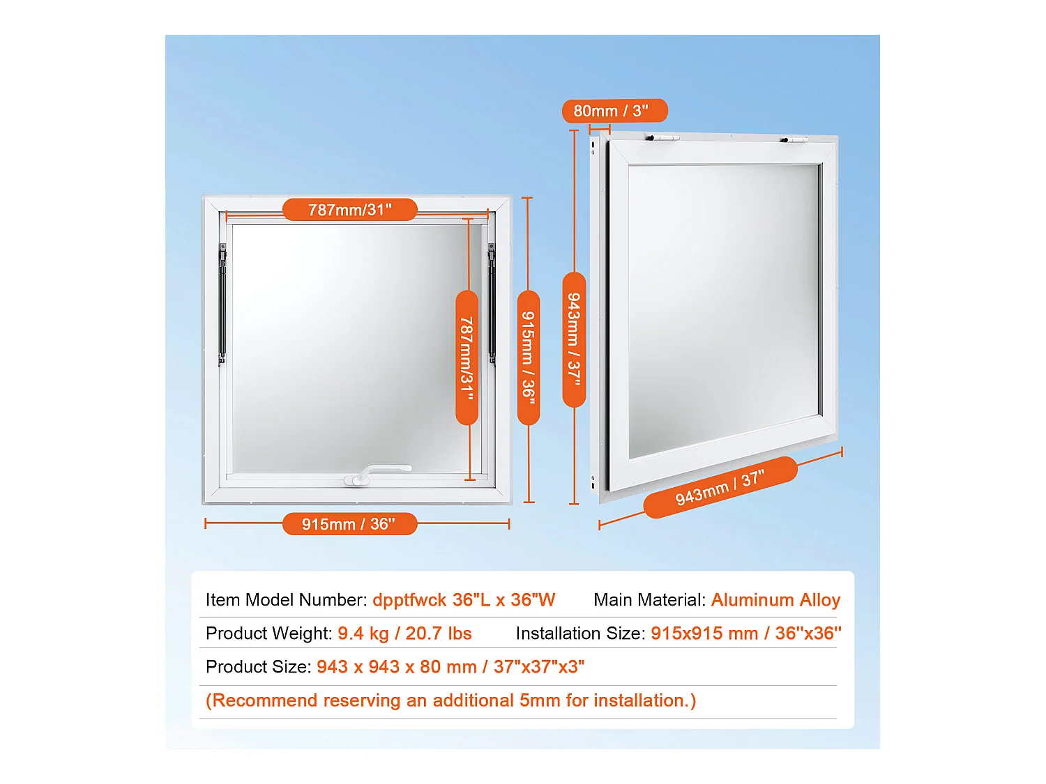 Fenêtre de Concession SucceBuy Fenêtre de Service pour Stand de Concession 91,5 cm L x 91,5 cm W, Auvent de Service pour Camion de Restauration