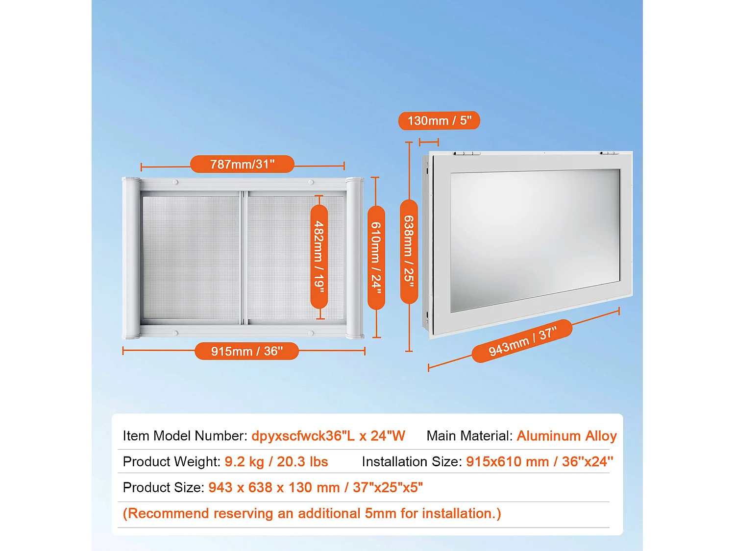 Fenêtre de Concession SucceBuy Fenêtre de Service de Concession 91,5 x 61 cm pour Auvent de Camion-Restaurant