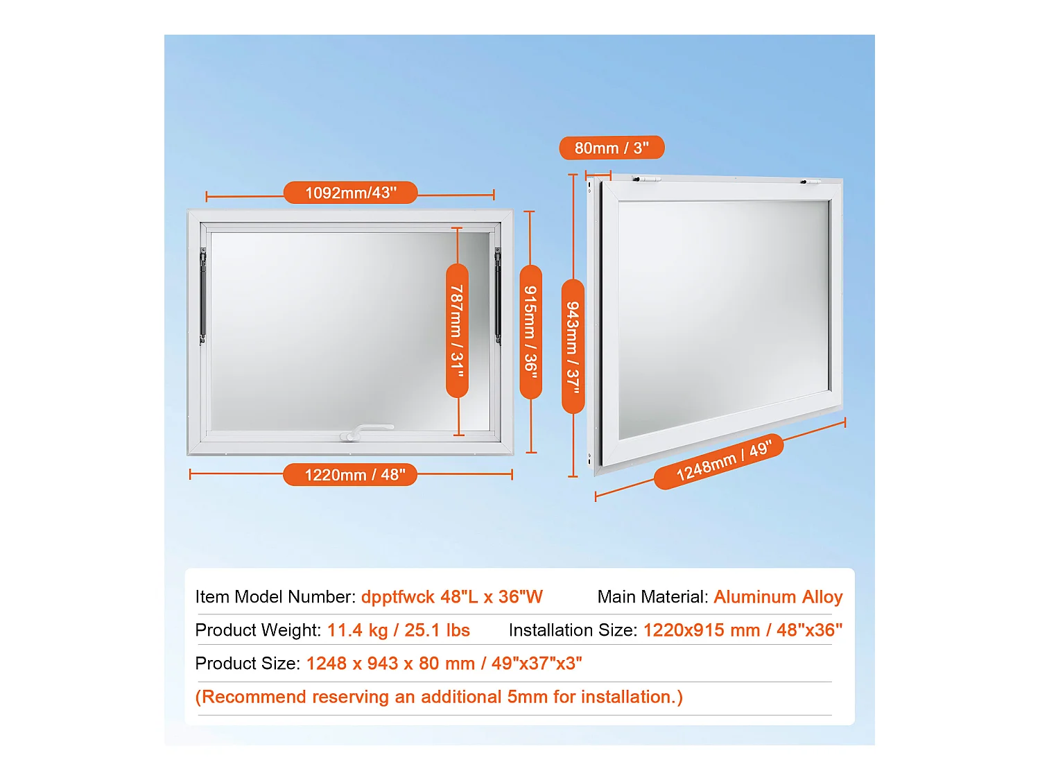 Fenêtre de Concession SucceBuy Fenêtre de Service pour Stand de Concession 122 cm L x 91,5 cm W, Auvent pour Camion de Restauration pour le Service