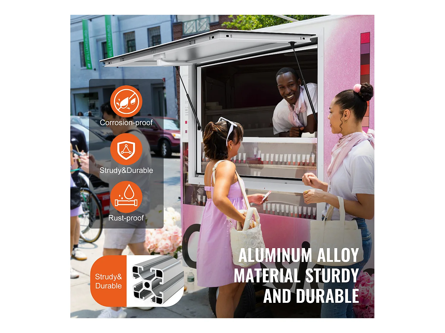 Fenêtre de Concession SucceBuy Fenêtre de Service pour Stand de Concession 122 cm L x 91,5 cm W, Auvent pour Camion de Restauration pour le Service