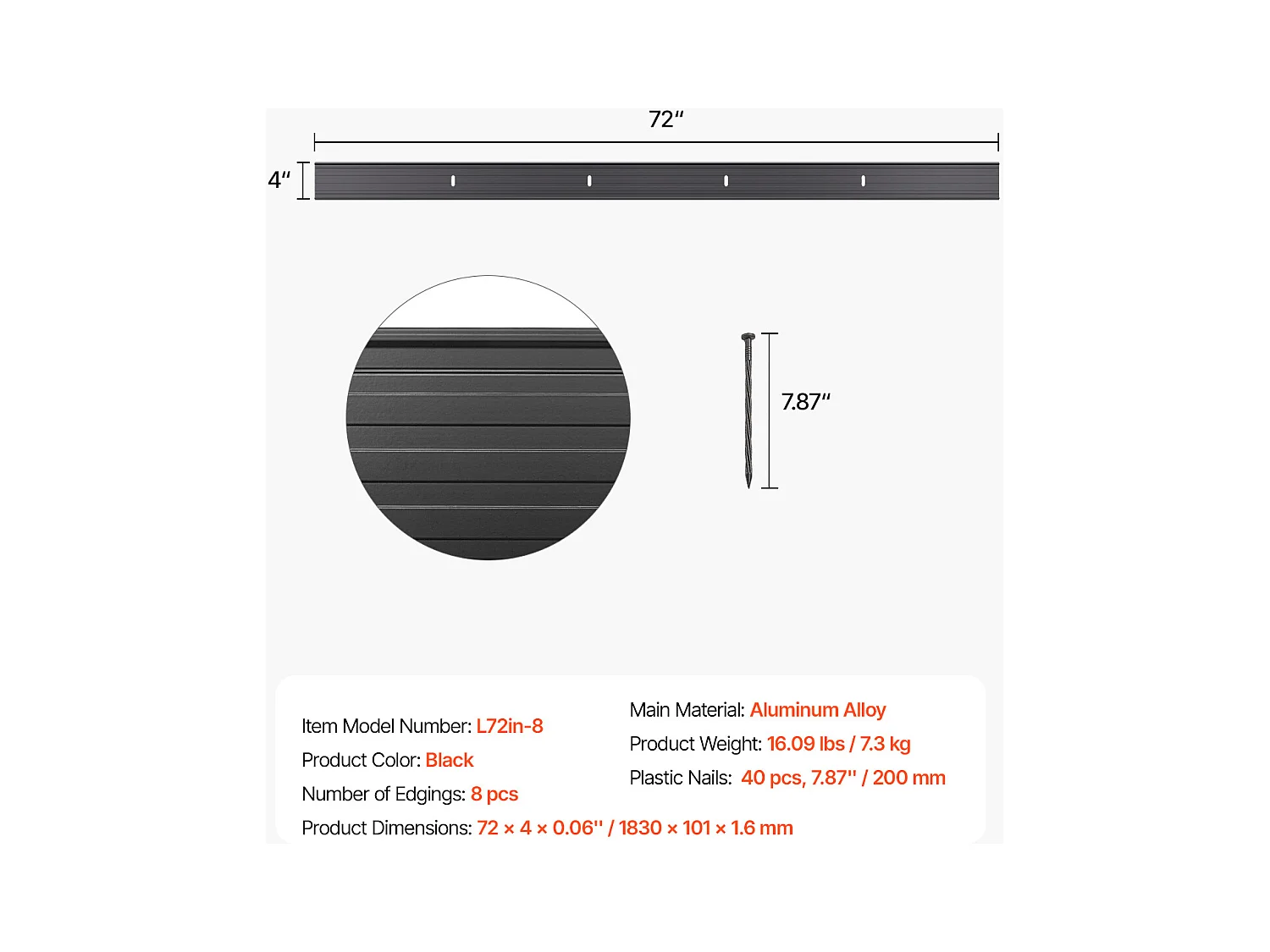 Bordure de Jardin en Métal SucceBuy, 8 Paquets de  1830 mm, Résistante à la Rouille, Pliable pour Cour et Jardin