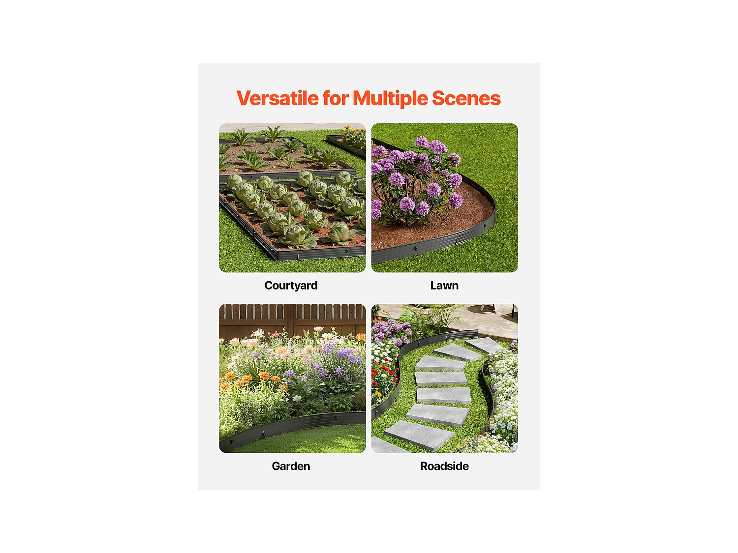 Bordure de Jardin en Métal SucceBuy, 8 Paquets de  1830 mm, Résistante à la Rouille, Pliable pour Cour et Jardin