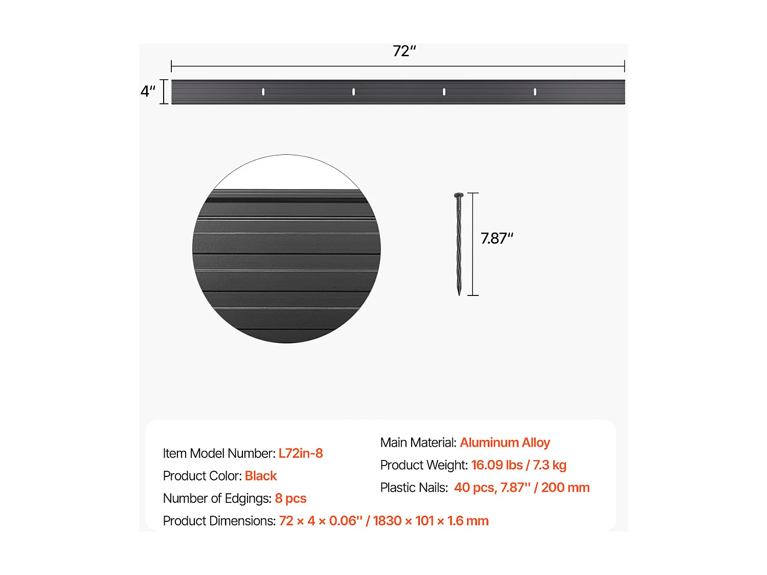 Bordure de Jardin en Métal SucceBuy, 8 Paquets de  1830 mm, Résistante à la Rouille, Pliable pour Cour et Jardin