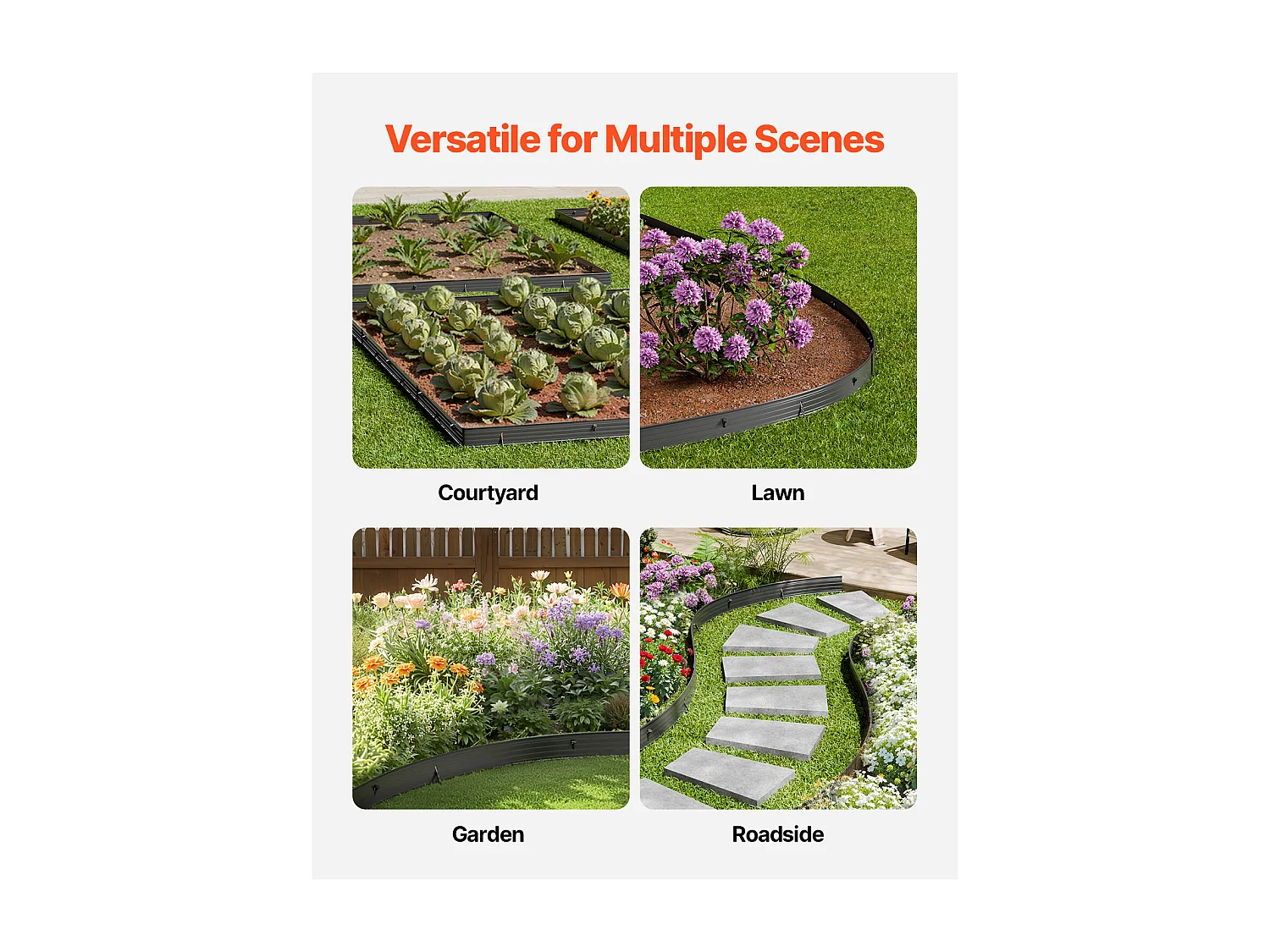 Bordure de Jardin en Métal SucceBuy, 8 Paquets de  1830 mm, Résistante à la Rouille, Pliable pour Cour et Jardin