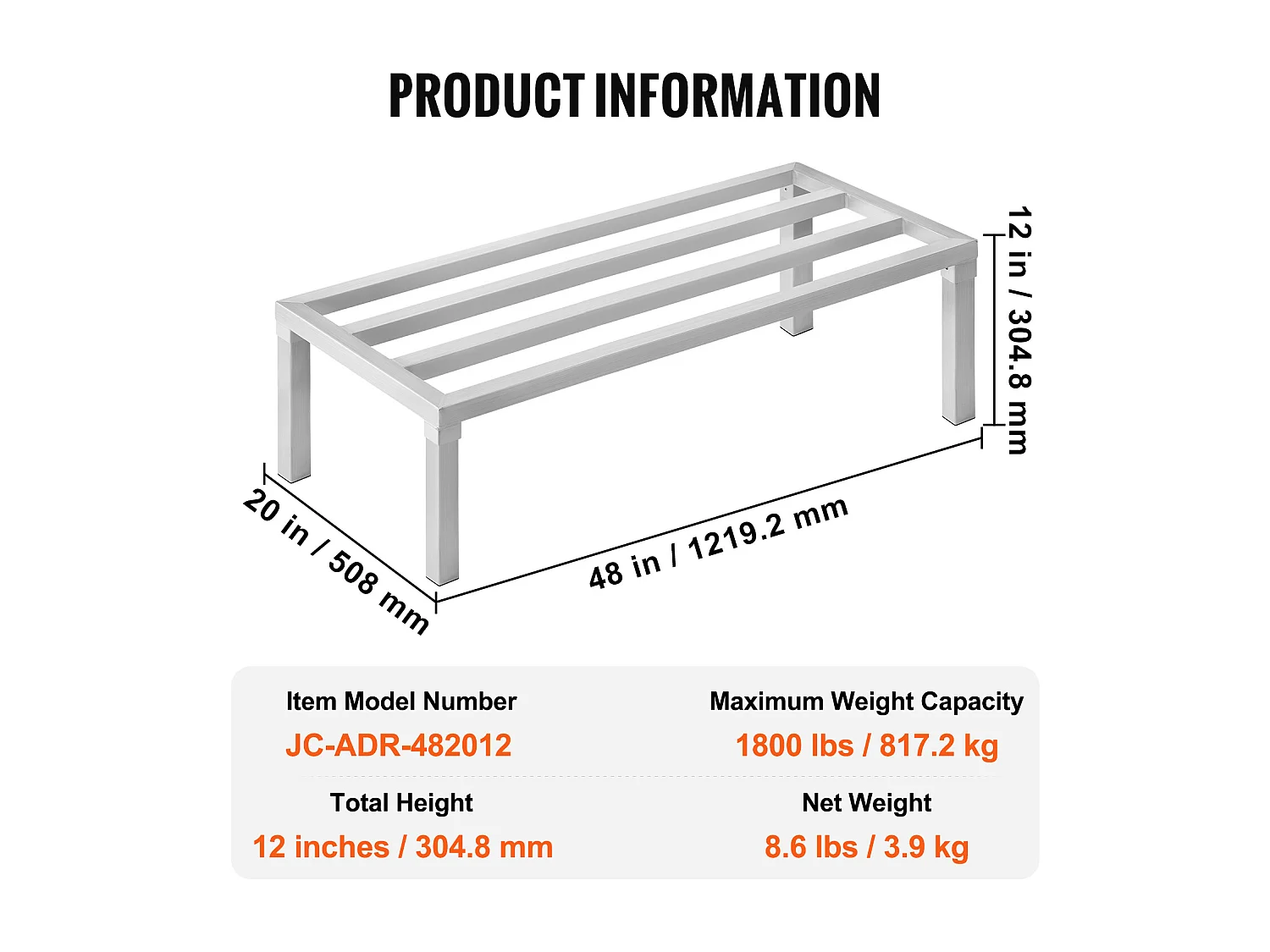 Étagère de Rangement, SucceBuy Support de Calage en Aluminium Support de Calage Stationnaire Support de Rangement 121.92 × 50.8 × 30.48 cm