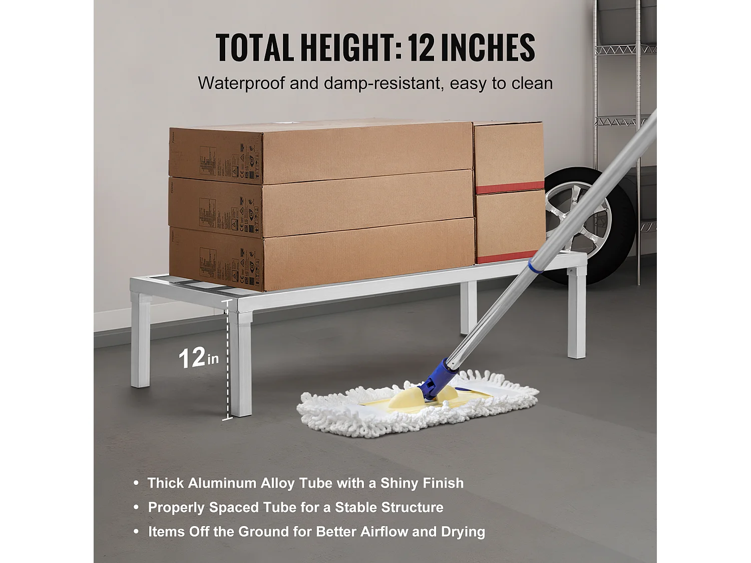 Étagère de Rangement, SucceBuy Support de Calage en Aluminium Support de Calage Stationnaire Support de Rangement 121.92 × 50.8 × 30.48 cm