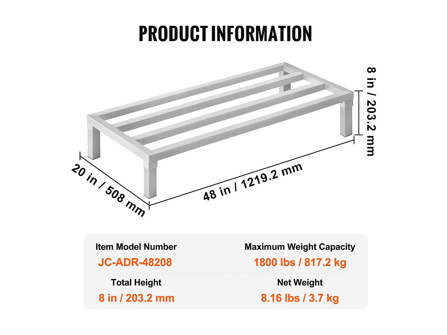 Étagère de Rangement, SucceBuy Support de Calage en Aluminium Support de Calage Stationnaire 121.92 × 50.8 × 20.32 cm Support de Rangement
