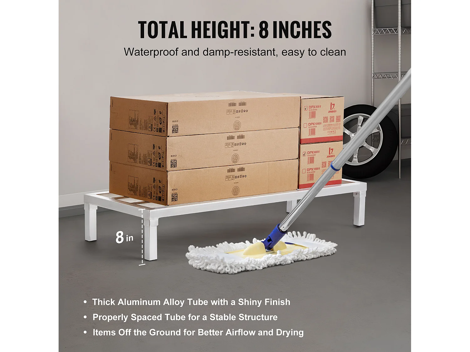 Étagère de Rangement, SucceBuy Support de Calage en Aluminium Support de Calage Stationnaire 121.92 × 50.8 × 20.32 cm Support de Rangement