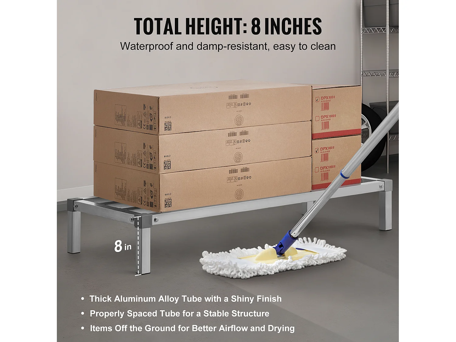 Étagère de Rangement, SucceBuy Rack de Calage en Aluminium 121.9 × 50.8 × 20.32 cm Capacité de 454 kg