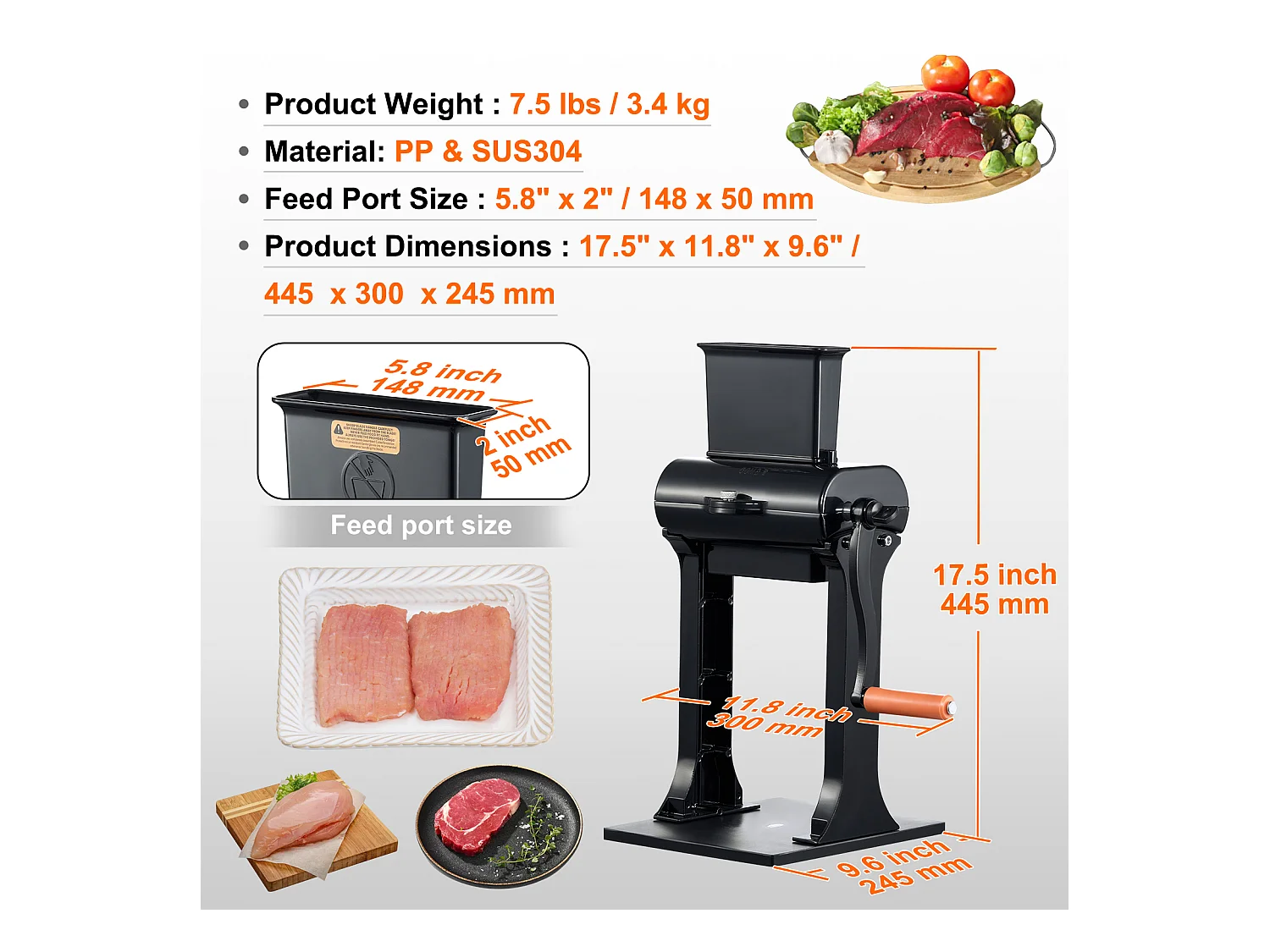 Attendrisseur de Viande Manuelle SucceBuy, Outil de Cuisine en Acier Inoxydable