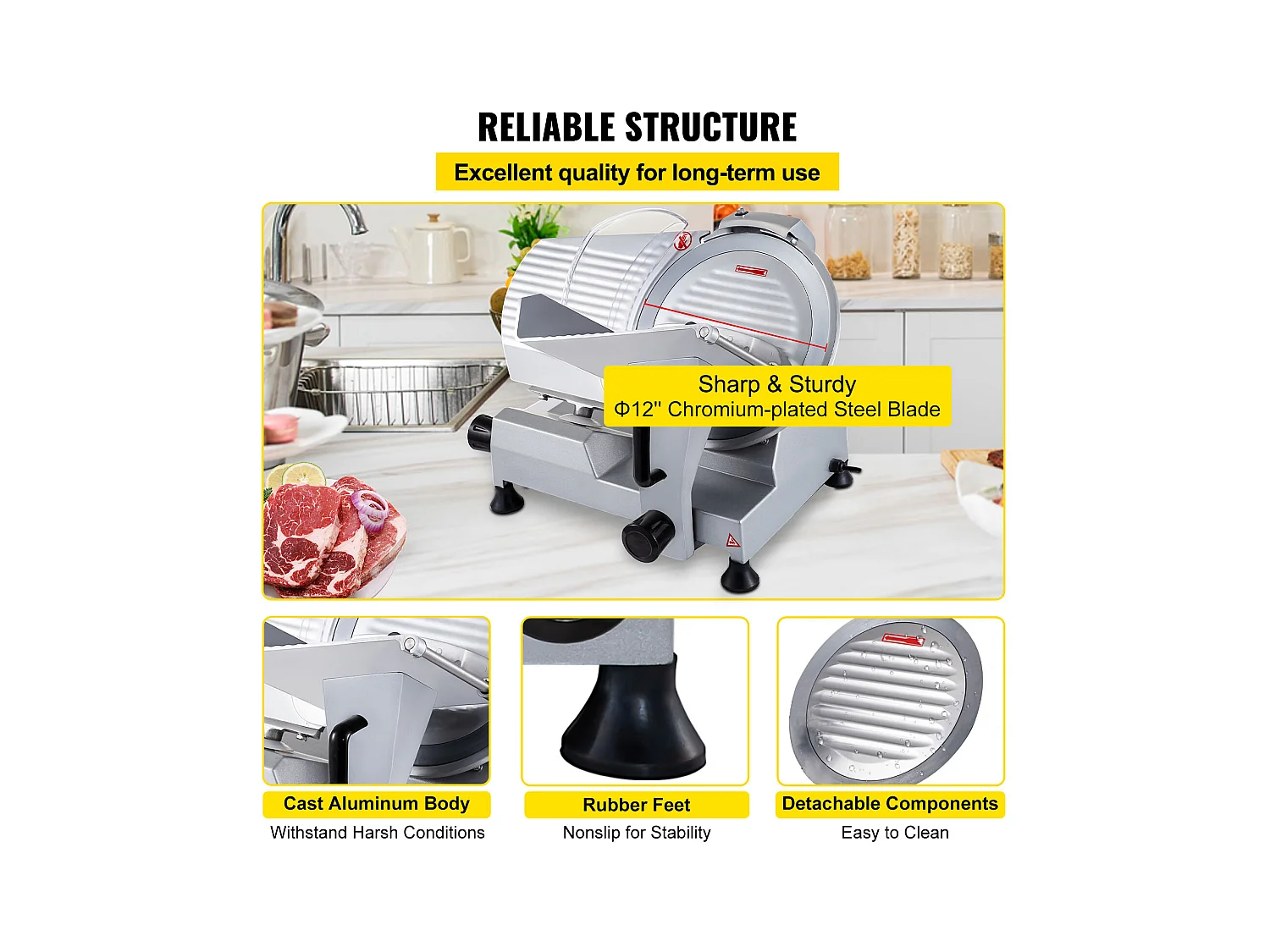 Trancheuse à Viande SucceBuy Électrique Commerciale 320 W, Lame de 30CM, Coupe-Charcuterie 350-400 tr/min