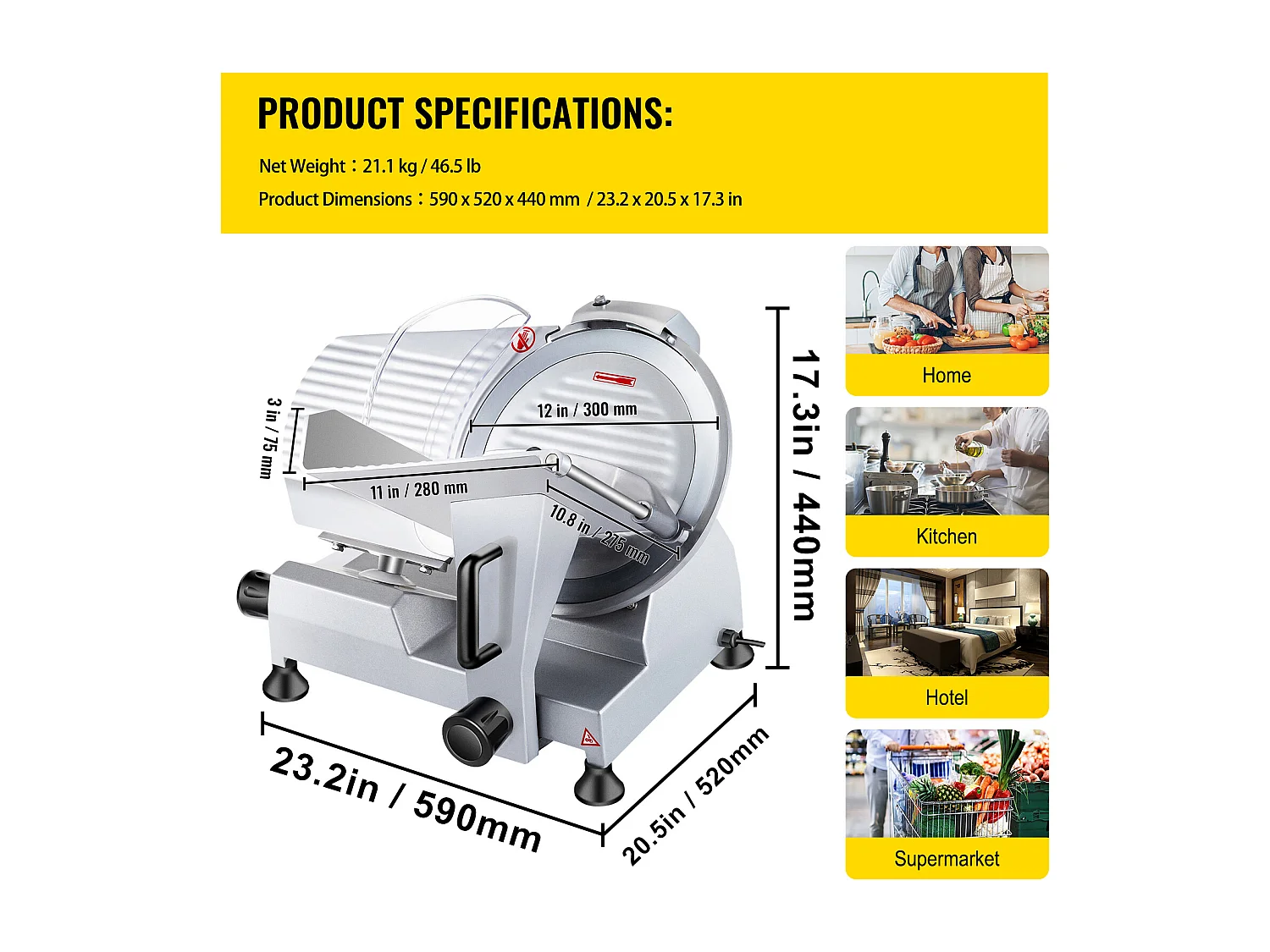 Affettatrice di Carne SucceBuy Elettrica Commerciale 320 W, Lama di 30CM, Taglio-Salumi 350-400 giri/min