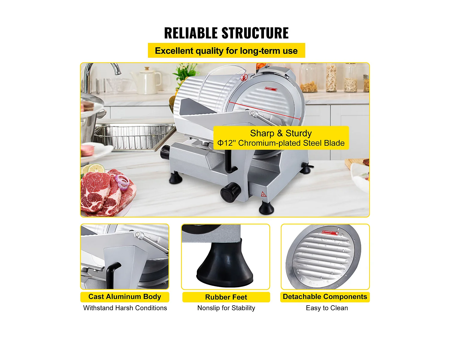 Affettatrice di Carne SucceBuy Elettrica Commerciale 320 W, Lama di 30CM, Taglio-Salumi 350-400 giri/min