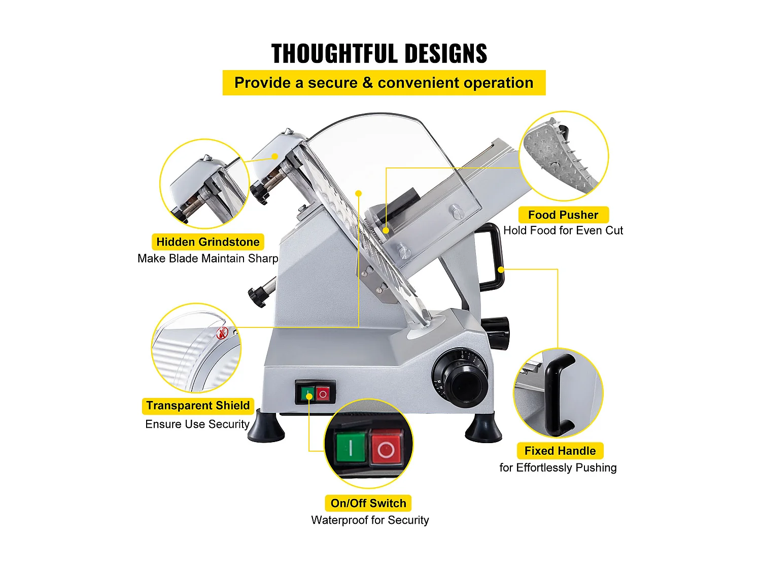 Affettatrice di Carne SucceBuy Elettrica Commerciale 320 W, Lama di 30CM, Taglio-Salumi 350-400 giri/min