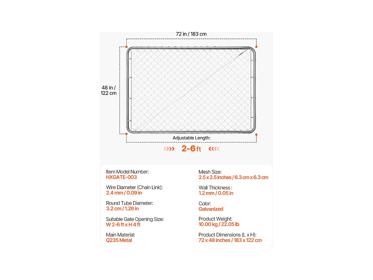 Portail de Clôture de Jardin, SucceBuy Portillon de Jardin en Mailles 183×122 cm sans Poteaux Inclus