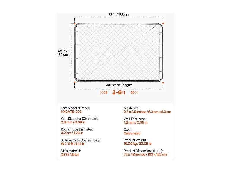 Portail de Clôture de Jardin, SucceBuy Portillon de Jardin en Mailles 183×122 cm sans Poteaux Inclus