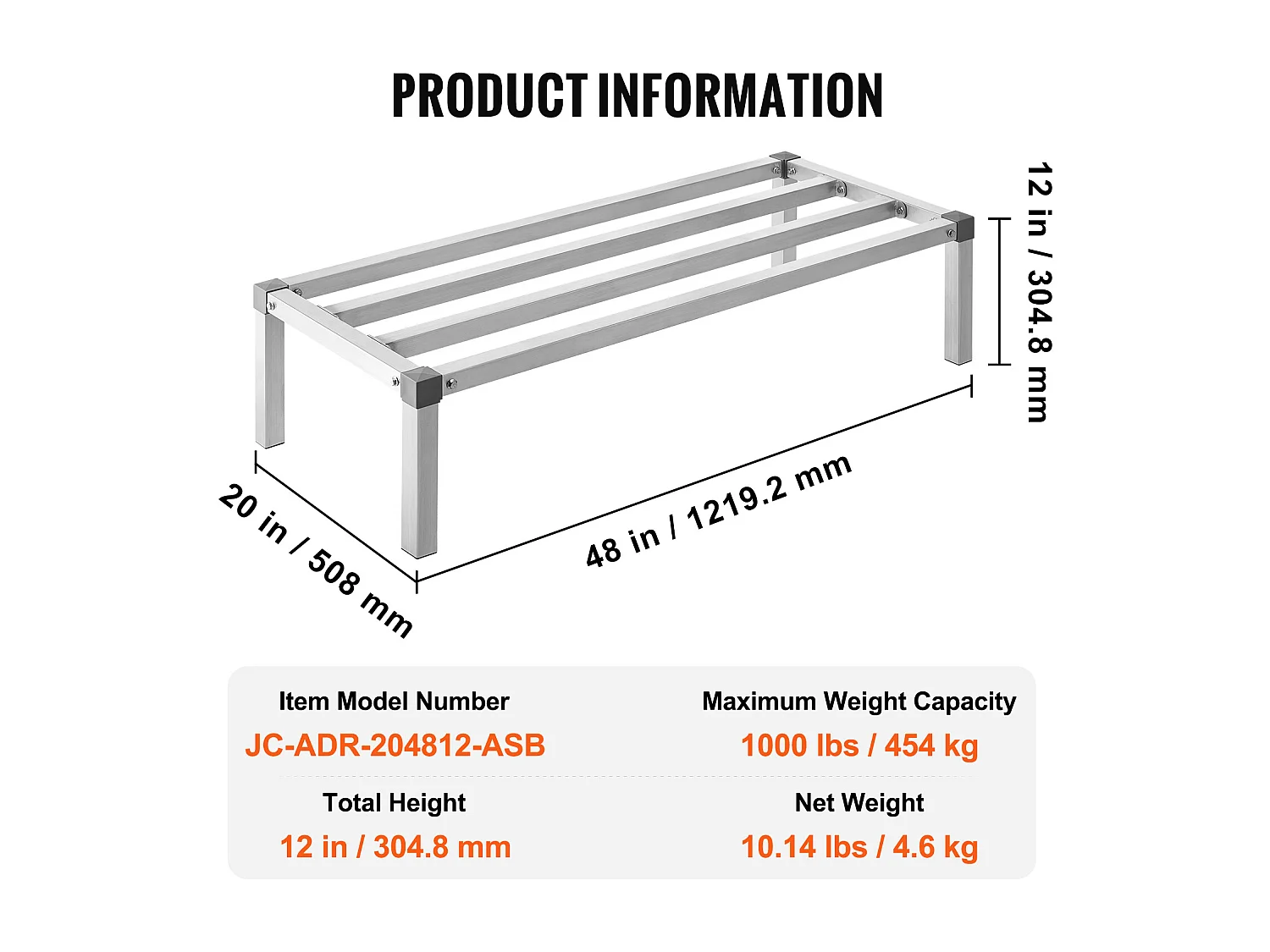 Opbergplank, SucceBuy Aluminium Stellingrek 121,92 × 50,8 × 30,48 cm 454 kg Capaciteit