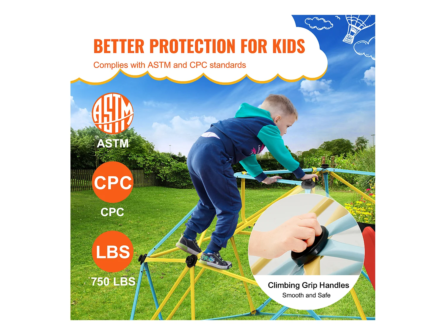 Dôme d'Escalade SucceBuy, 2,4 m avec Toboggan, Grimpeur à Dôme Géométrique, Salle de Jeux pour Enfants de 3 à 9 Ans