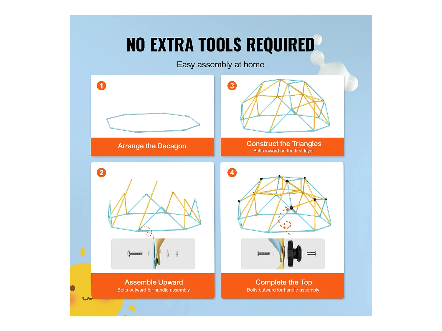 Dôme d'Escalade SucceBuy, 2,4 m avec Toboggan, Grimpeur à Dôme Géométrique, Salle de Jeux pour Enfants de 3 à 9 Ans