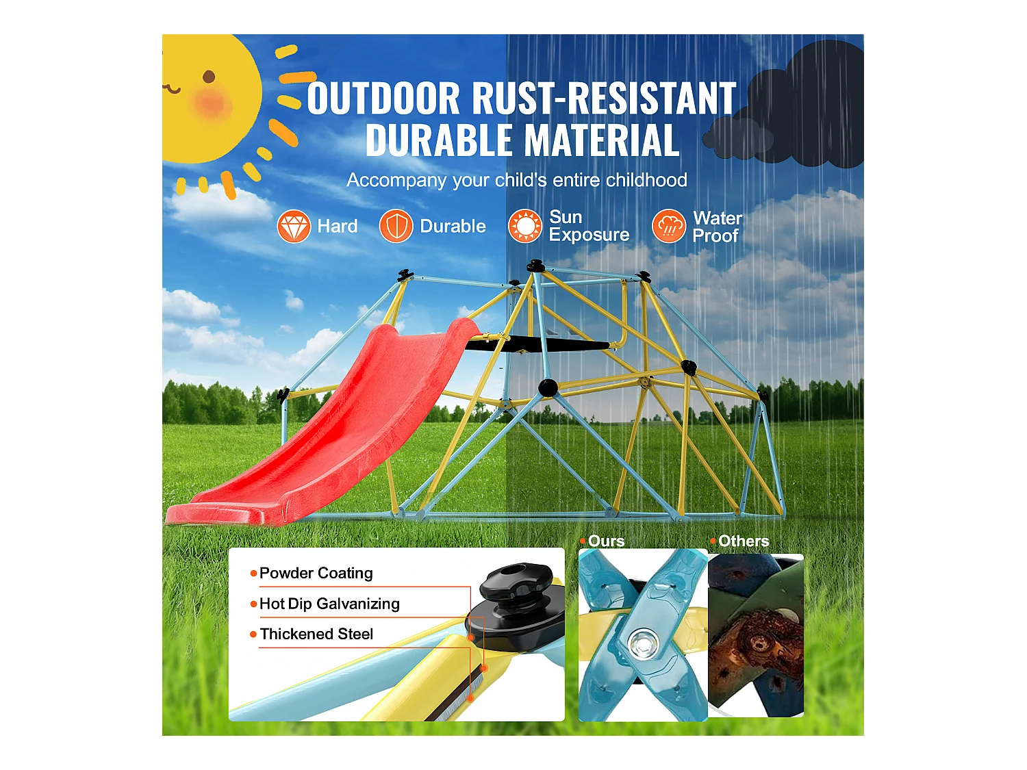 Dôme d'Escalade SucceBuy, 2,4 m avec Toboggan, Grimpeur à Dôme Géométrique, Salle de Jeux pour Enfants de 3 à 9 Ans