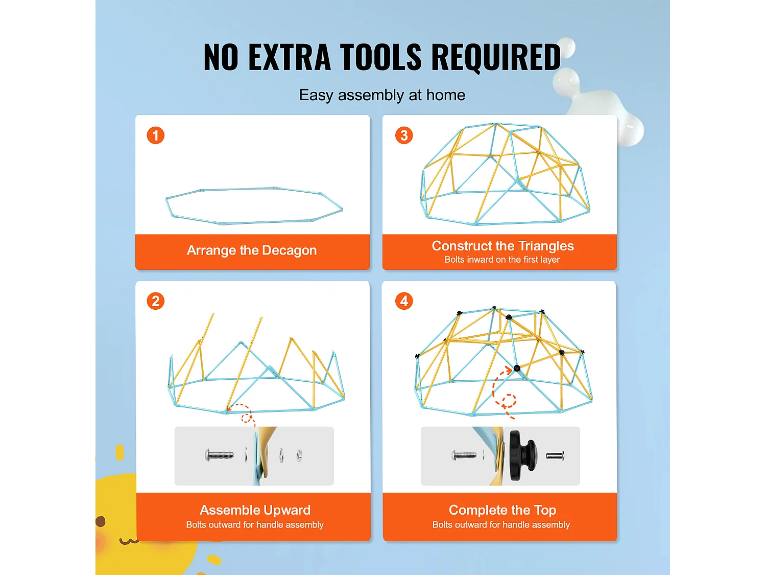 Dôme d'Escalade SucceBuy, 2,4 m avec Toboggan, Grimpeur à Dôme Géométrique, Salle de Jeux pour Enfants de 3 à 9 Ans