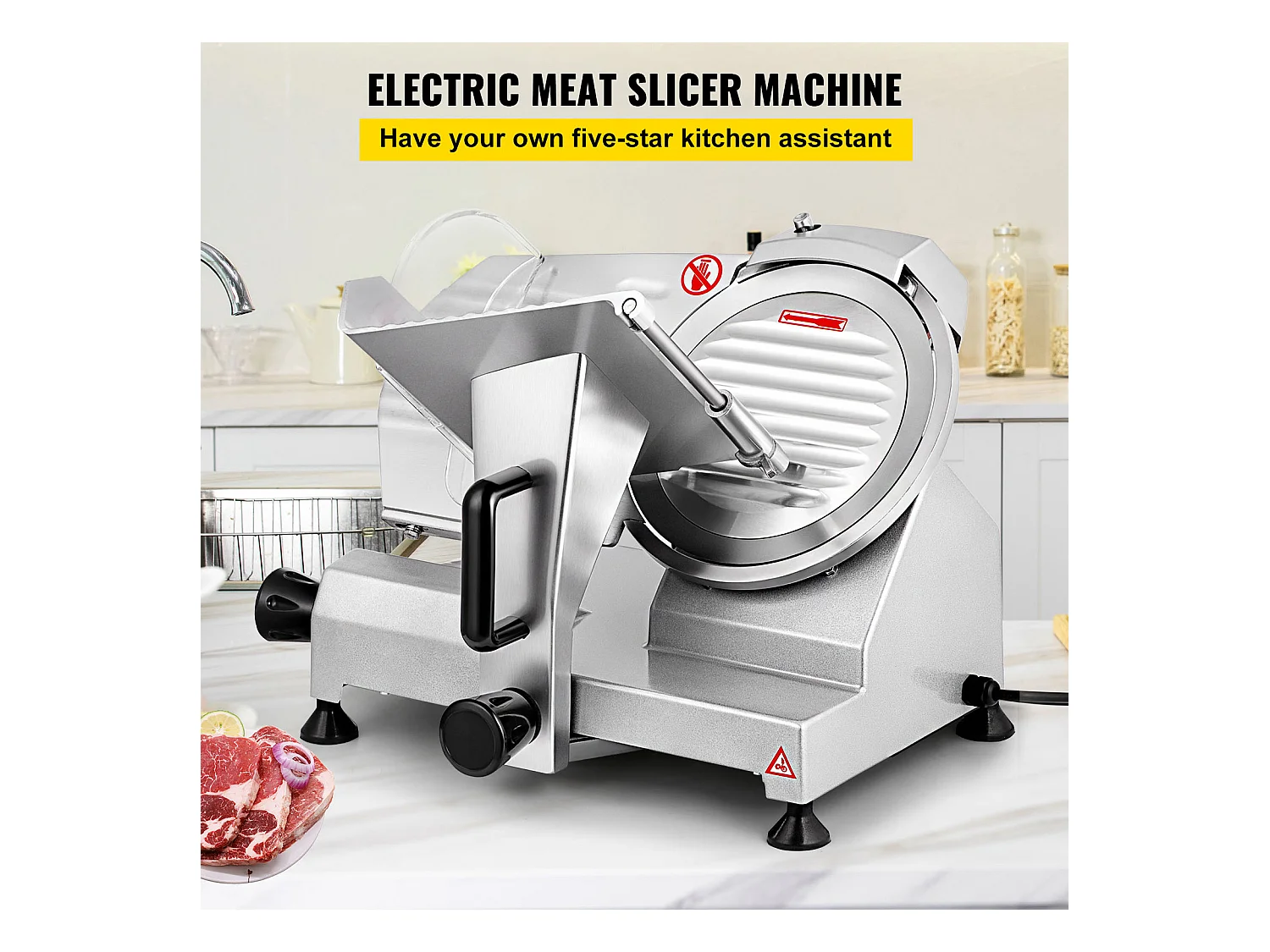 Trancheuse à Viande SucceBuy Électrique Commerciale 200 W, Lame de 20CM, Coupe-Charcuterie 350-400 tr/min