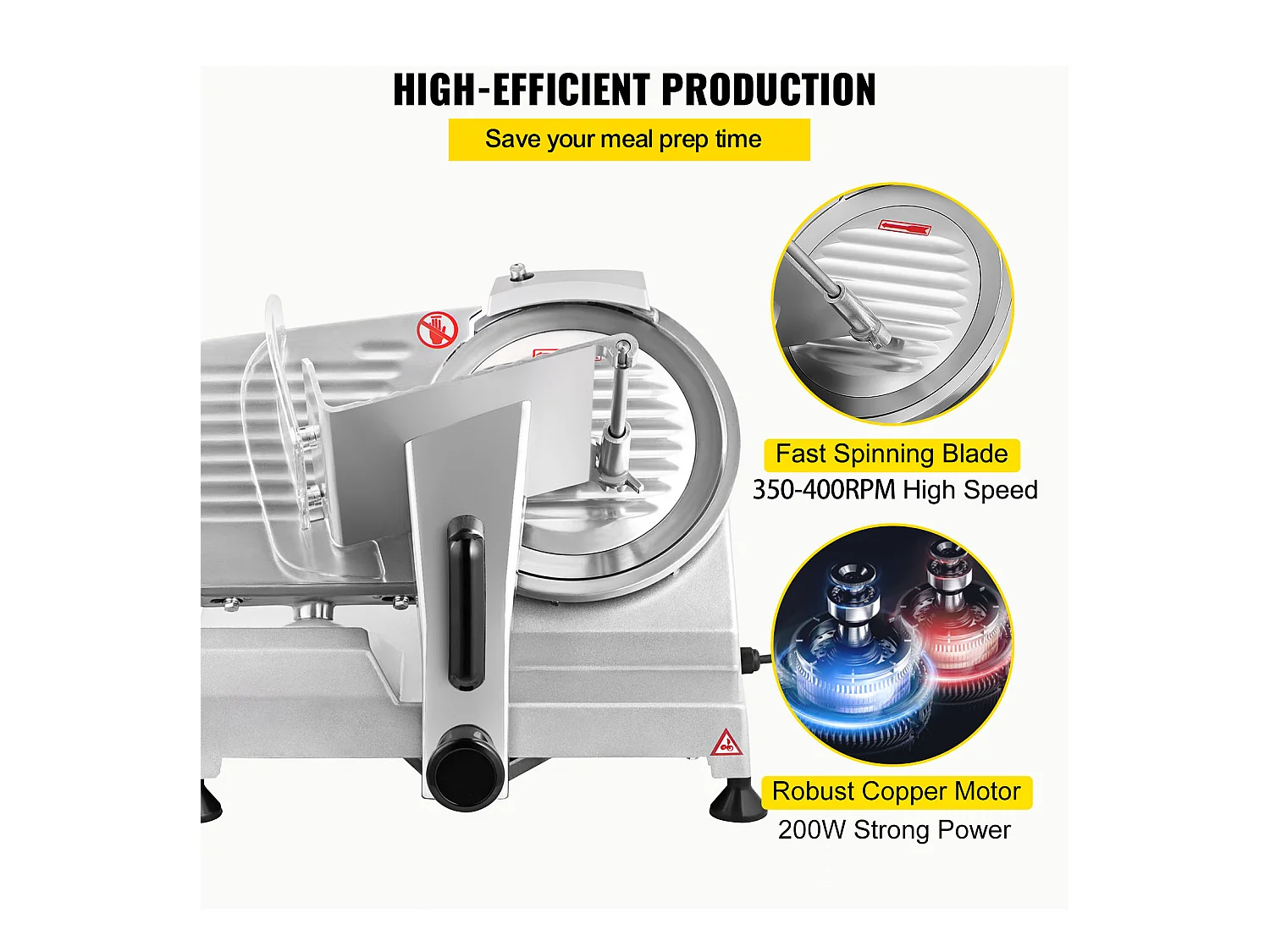 Trancheuse à Viande SucceBuy Électrique Commerciale 200 W, Lame de 20CM, Coupe-Charcuterie 350-400 tr/min