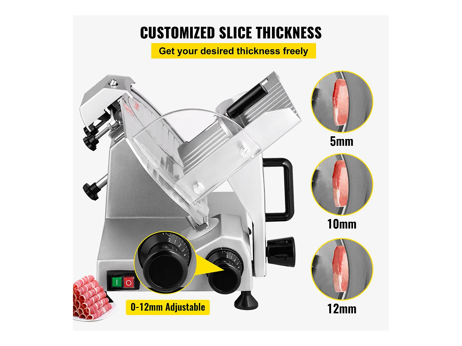 Trancheuse à Viande SucceBuy Électrique Commerciale 200 W, Lame de 20CM, Coupe-Charcuterie 350-400 tr/min