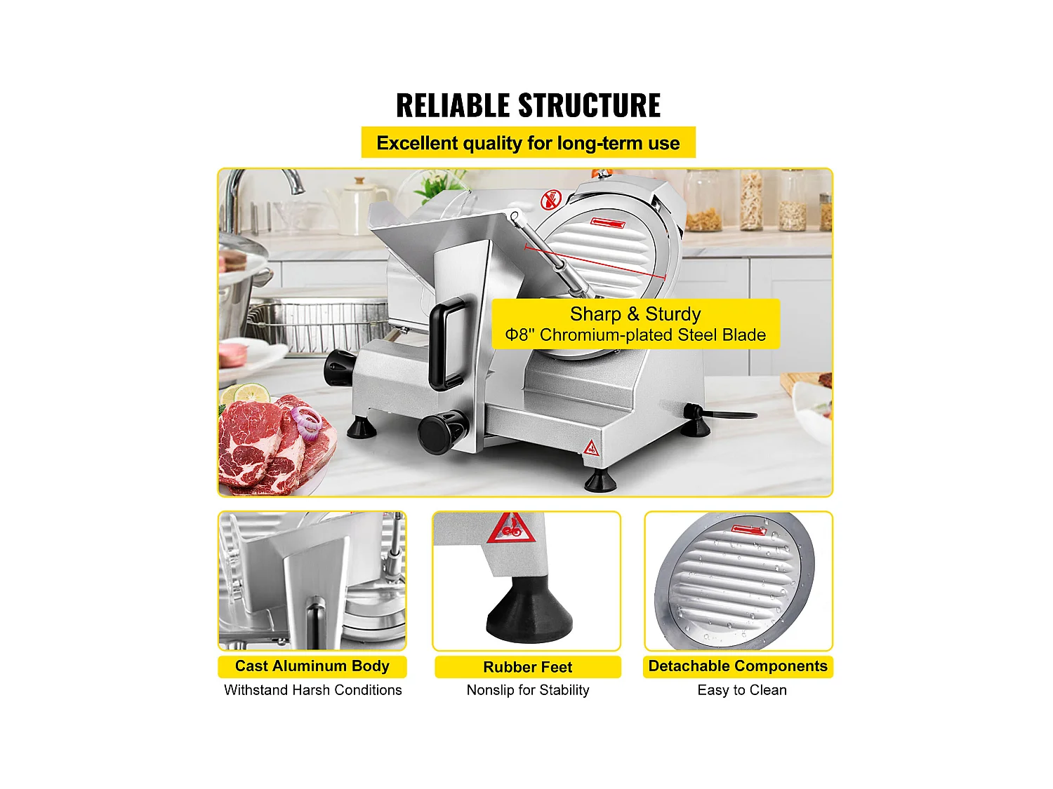 Trancheuse à Viande SucceBuy Électrique Commerciale 200 W, Lame de 20CM, Coupe-Charcuterie 350-400 tr/min