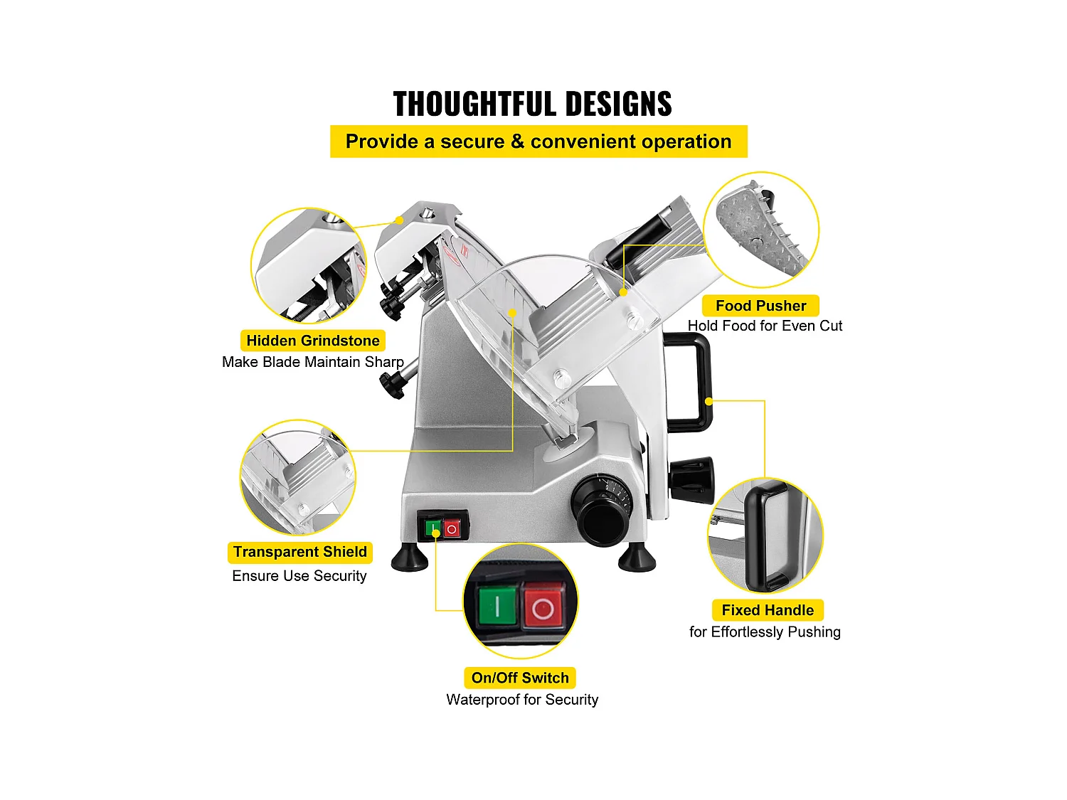 Trancheuse à Viande SucceBuy Électrique Commerciale 200 W, Lame de 20CM, Coupe-Charcuterie 350-400 tr/min