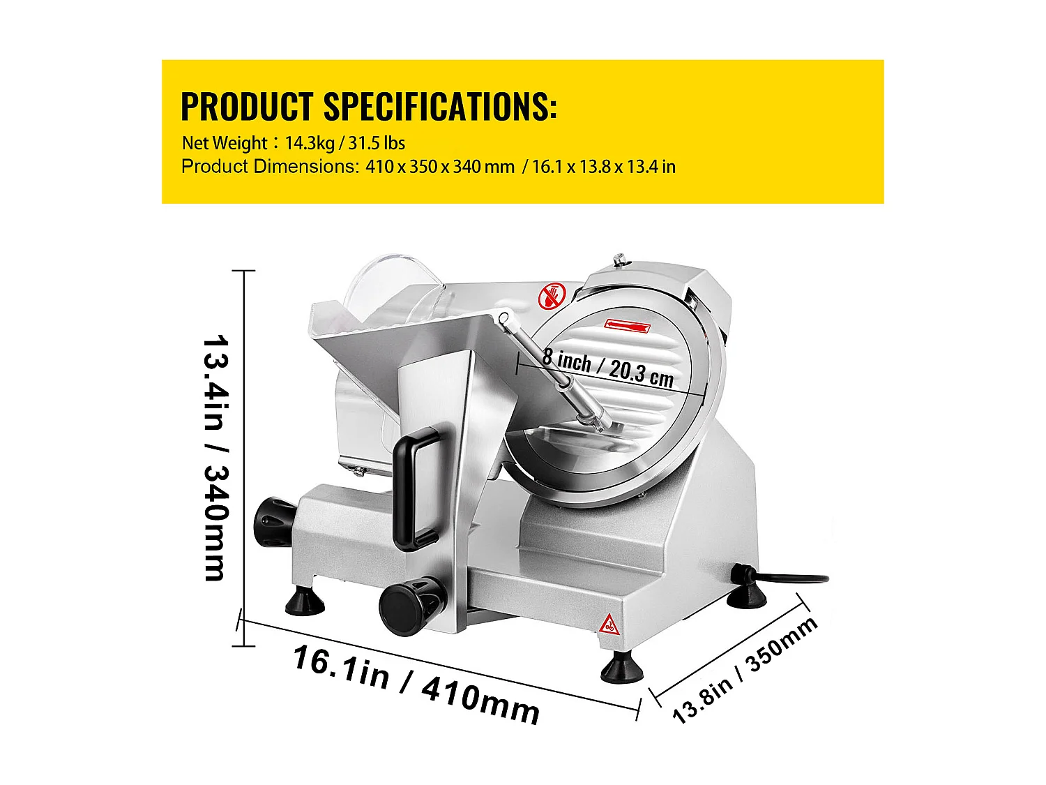 Affettatrice di Carne SucceBuy Elettrica Commerciale 200 W, Lama di 20CM, Taglio-Salumi 350-400 giri/min