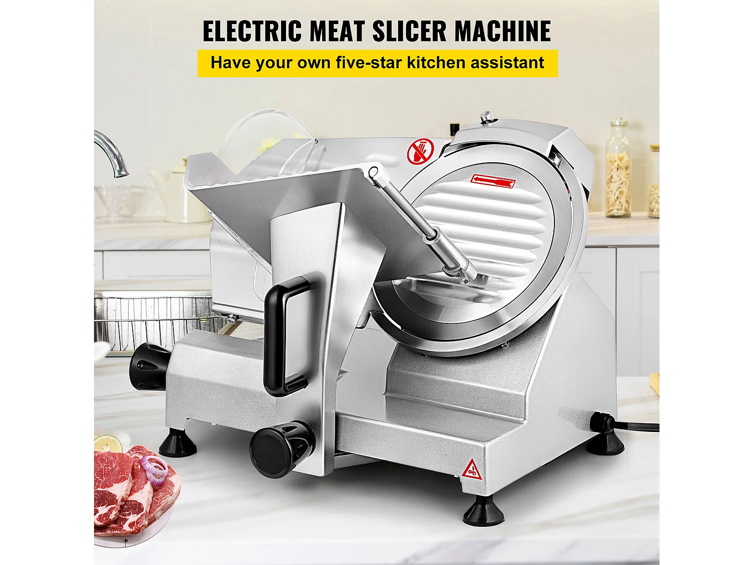 Affettatrice di Carne SucceBuy Elettrica Commerciale 200 W, Lama di 20CM, Taglio-Salumi 350-400 giri/min