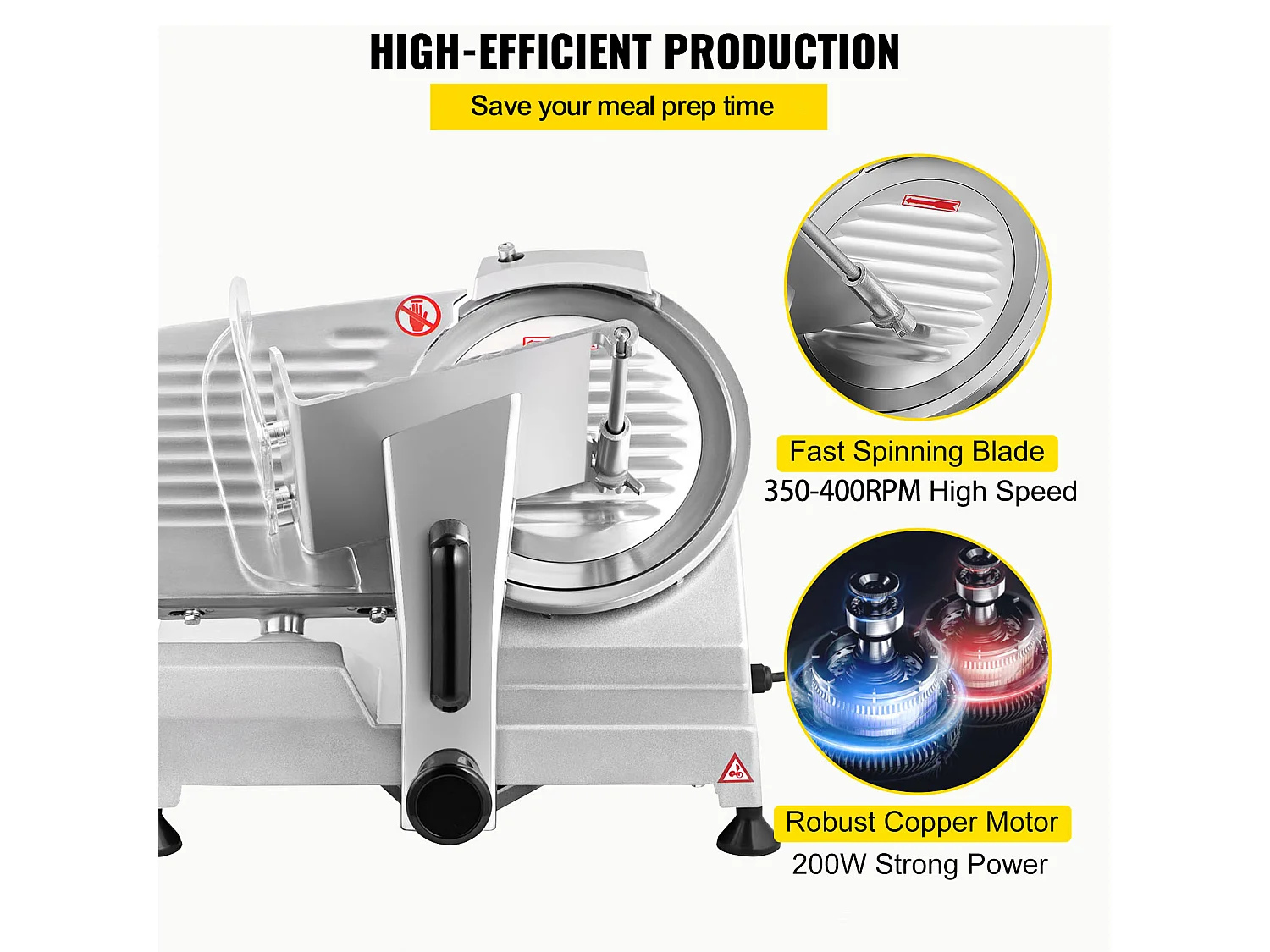 Affettatrice di Carne SucceBuy Elettrica Commerciale 200 W, Lama di 20CM, Taglio-Salumi 350-400 giri/min