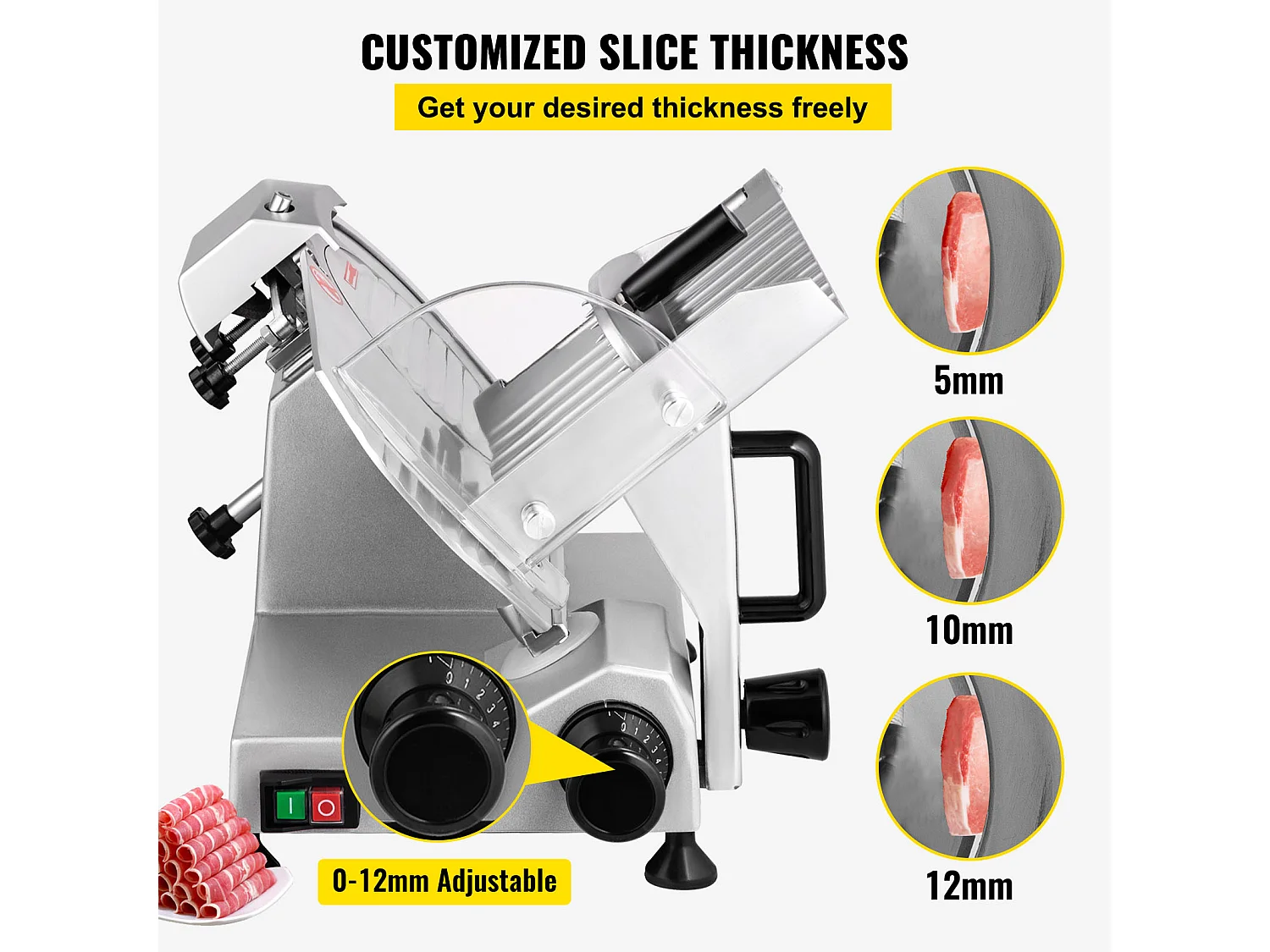 Affettatrice di Carne SucceBuy Elettrica Commerciale 200 W, Lama di 20CM, Taglio-Salumi 350-400 giri/min